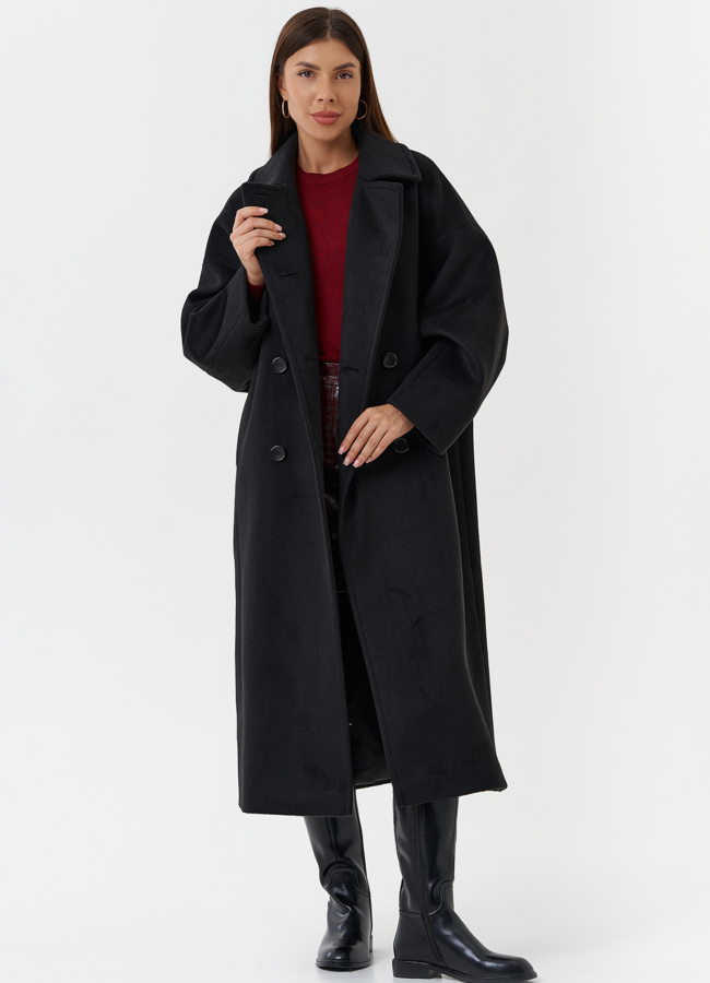 Длинное пальто черного цвета модель № 28101 универмаг малина