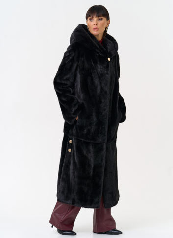 Женская шуба из скандинавской норки с капюшоном