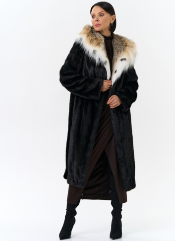 Норковая шуба с рысью в черном цвете