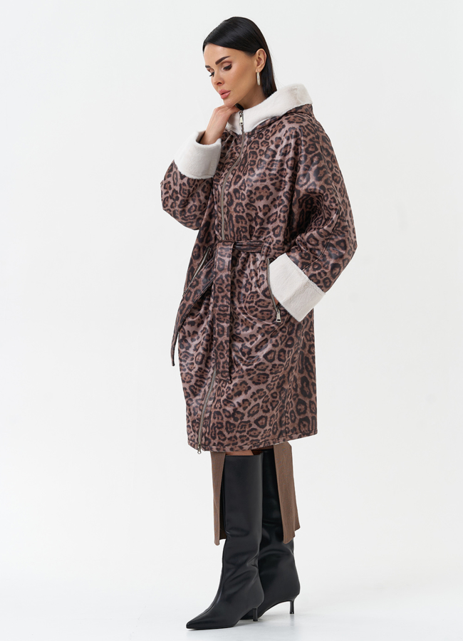 Женская дубленка из эко замши с поясом модель № 30203 универмаг малина