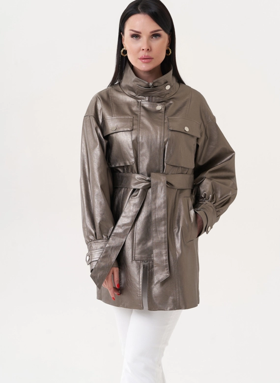 Женский жакет из эко кожи под бронзу