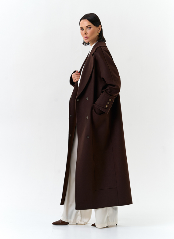 Женское длинное пальто с английским воротником