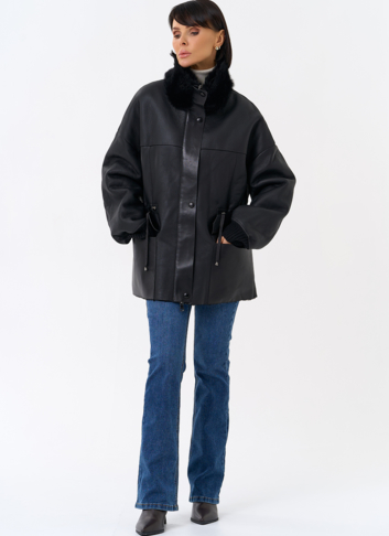 Женская натуральная дубленка с воротником стойкой