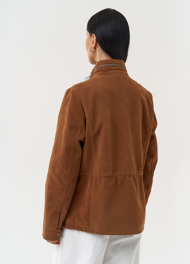 Женская парка из эко замши коричневого цвета  модель № 30421 в рассрочку