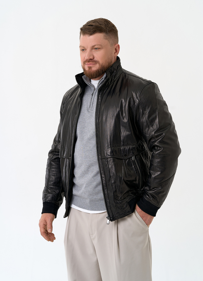 Мужская утепленная куртка из натуральной кожи модель № 32037 в рассрочку