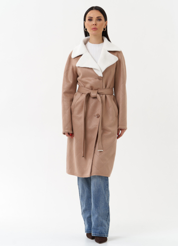 Пальто женское из эко замши с английским воротником