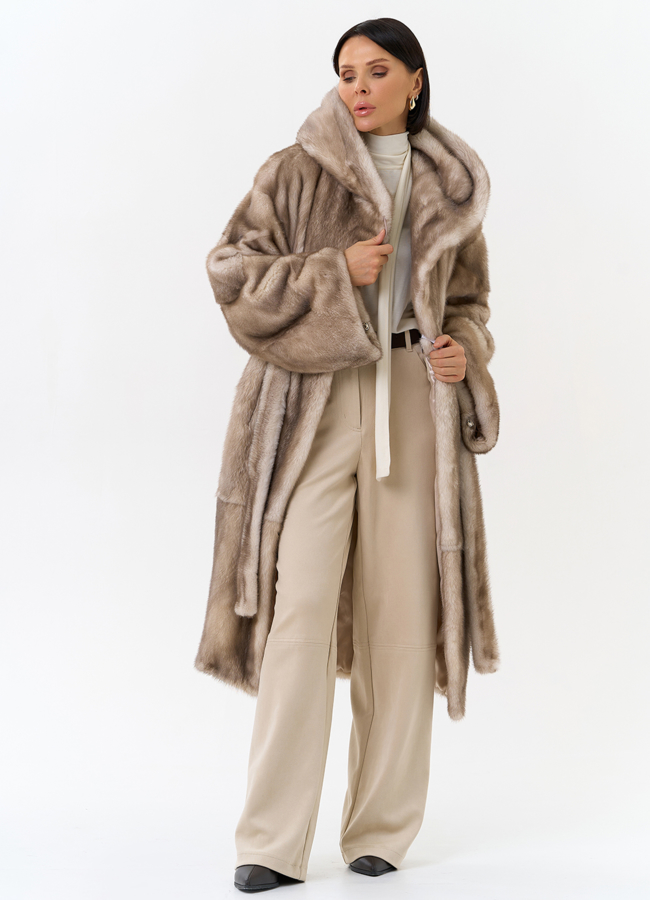 Женская шуба из меха норки с капюшоном модель № 30673 универмаг малина