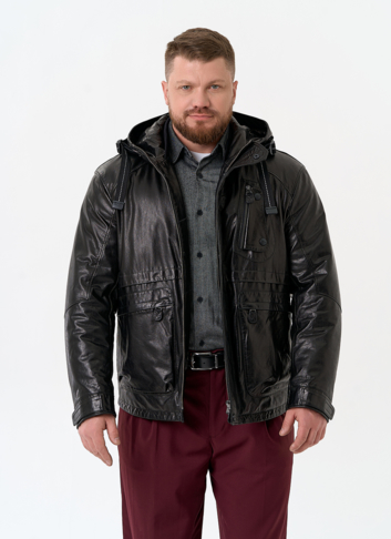 Мужская куртка из натуральной кожи с капюшоном Мужская куртка из натуральной кожи с капюшоном